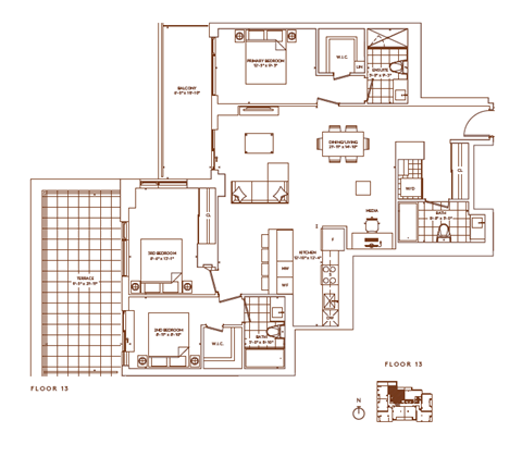 Floor plan for 3 beds, 3 baths, 1373 sqft